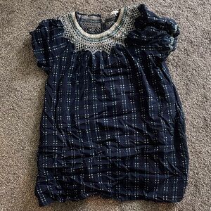 Madewell Navy and Cream Embroidered Plaid Yoke Dress